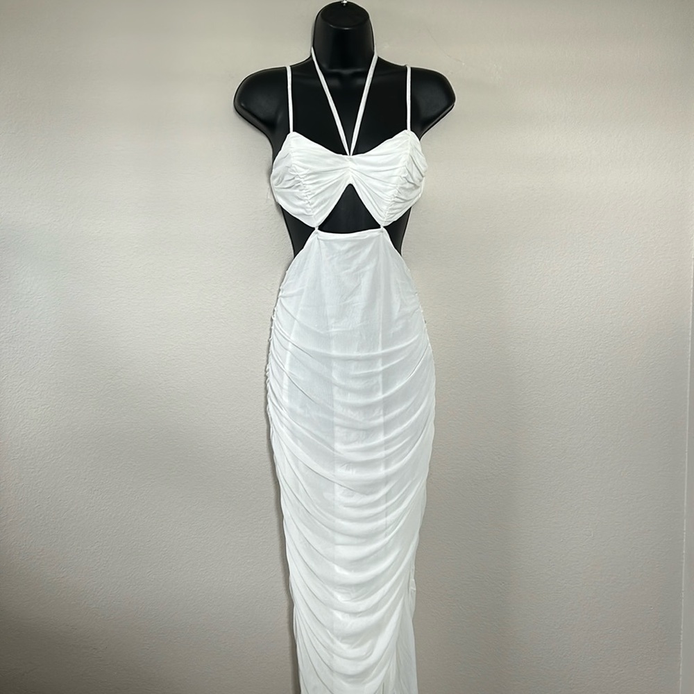 Princess Polly Alice White Ruched Cutout Ruched Midi Dress - Picture 3 of 13